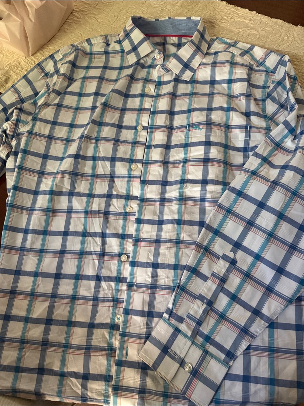 Tommy Bahama Blue and Teal Plaid Button-Down Shirt